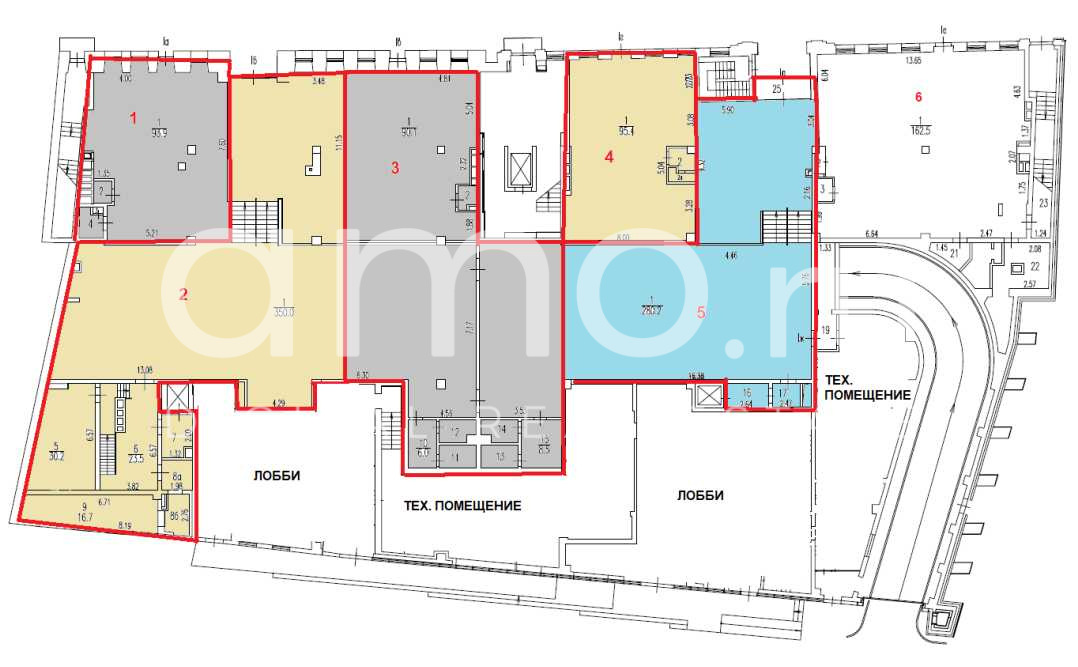 Планировка офиса 99.3-1214.3 м², 1 этаж, ЖК «Artisan»